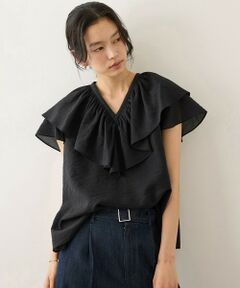 ROPE' / ロペ シャツ・ブラウス | 【一部WEB限定】Vネックフリルブラウス(無地・ピンストライプ)/イージーケア