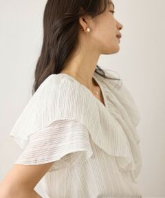 ROPE' / ロペ シャツ・ブラウス | 【一部WEB限定】Vネックフリルブラウス(無地・ピンストライプ)/イージーケア