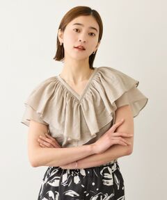 ROPE' / ロペ シャツ・ブラウス | 【一部J'aDoRe・ルミネ限定カラー】Vネックフリルブラウス(無地・ピンストライプ)/イージーケア