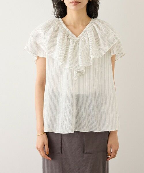ROPE' / ロペ シャツ・ブラウス | 【一部WEB限定】Vネックフリルブラウス(無地・ピンストライプ)/イージーケア | 詳細18