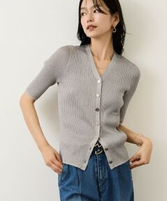 ROPE' / ロペ カーディガン・ボレロ | シアーラメワイドリブ5分袖カーディガン/イージーケア