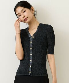 ROPE' / ロペ カーディガン・ボレロ | シアーラメワイドリブ5分袖カーディガン/イージーケア