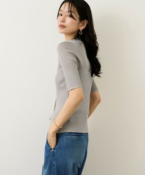 ROPE' / ロペ カーディガン・ボレロ | シアーラメワイドリブ5分袖カーディガン/イージーケア | 詳細1