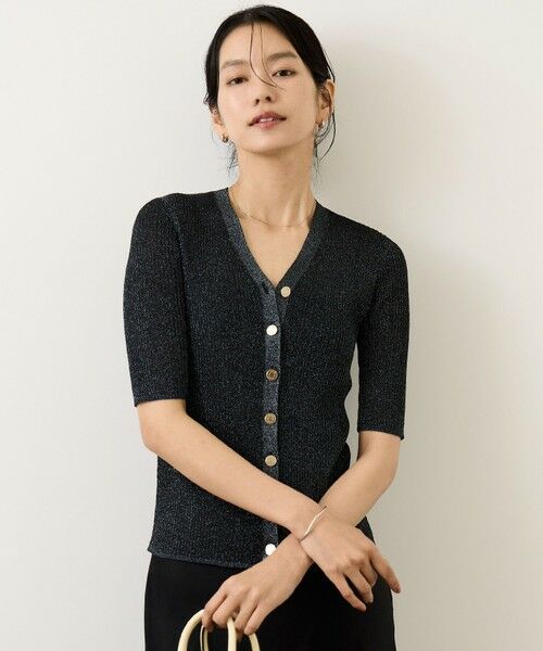 ROPE' / ロペ カーディガン・ボレロ | シアーラメワイドリブ5分袖カーディガン/イージーケア | 詳細10