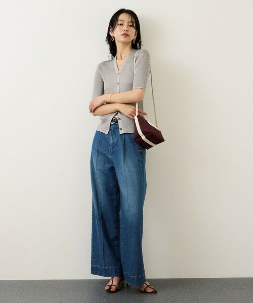 ROPE' / ロペ カーディガン・ボレロ | シアーラメワイドリブ5分袖カーディガン/イージーケア | 詳細14