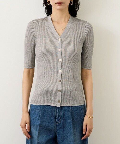 ROPE' / ロペ カーディガン・ボレロ | シアーラメワイドリブ5分袖カーディガン/イージーケア | 詳細16