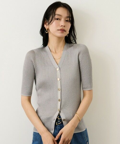 ROPE' / ロペ カーディガン・ボレロ | シアーラメワイドリブ5分袖カーディガン/イージーケア | 詳細2