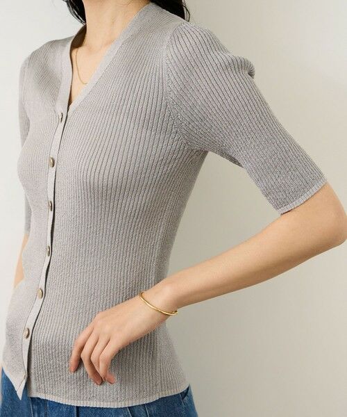 ROPE' / ロペ カーディガン・ボレロ | シアーラメワイドリブ5分袖カーディガン/イージーケア | 詳細20