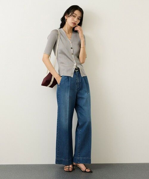 ROPE' / ロペ カーディガン・ボレロ | シアーラメワイドリブ5分袖カーディガン/イージーケア | 詳細3