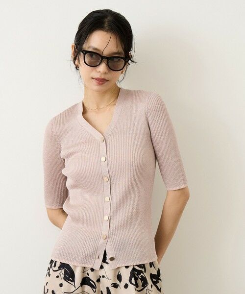 ROPE' / ロペ カーディガン・ボレロ | シアーラメワイドリブ5分袖カーディガン/イージーケア | 詳細4