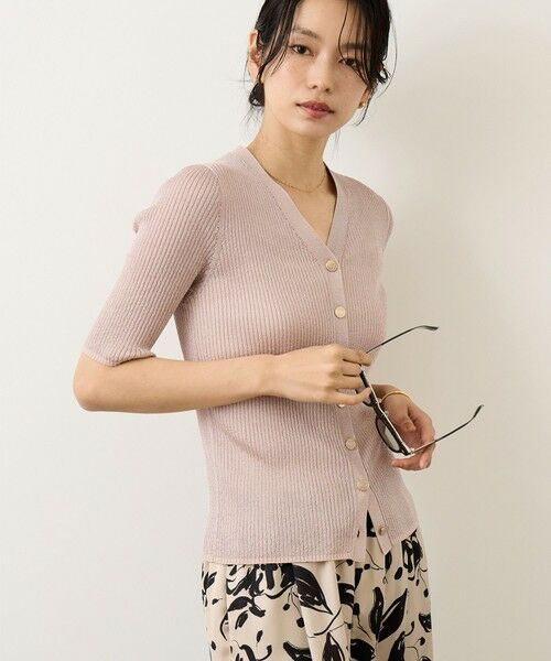 ROPE' / ロペ カーディガン・ボレロ | シアーラメワイドリブ5分袖カーディガン/イージーケア | 詳細5