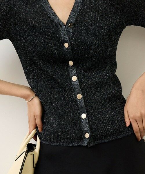 ROPE' / ロペ カーディガン・ボレロ | シアーラメワイドリブ5分袖カーディガン/イージーケア | 詳細9