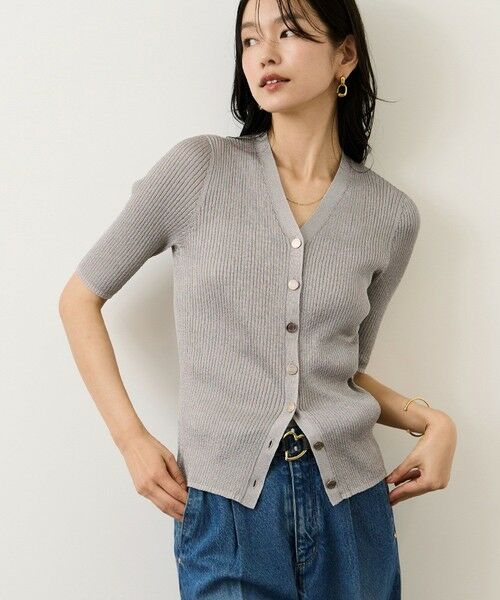 ROPE' / ロペ カーディガン・ボレロ | シアーラメワイドリブ5分袖カーディガン/イージーケア（ライトグレー(08)）