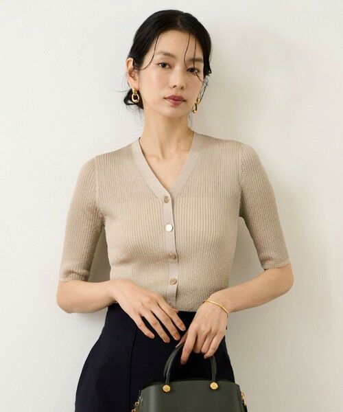 ROPE' / ロペ カーディガン・ボレロ | シアーラメワイドリブ5分袖カーディガン/イージーケア（ベージュ(27)）