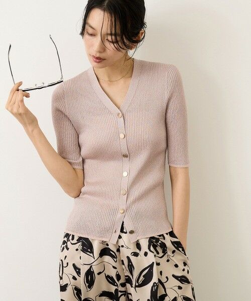 ROPE' / ロペ カーディガン・ボレロ | シアーラメワイドリブ5分袖カーディガン/イージーケア（ピンク(63)）