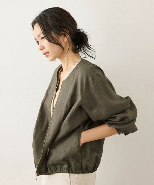 ROPE' / ロペ ブルゾン | ウォッシュリネンジップシャツブルゾン/イージーケア（カーキー(36)）