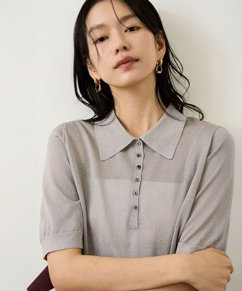 ROPE' / ロペ ニット・セーター | シアーラメポロ襟プルオーバー/イージーケア | 詳細9