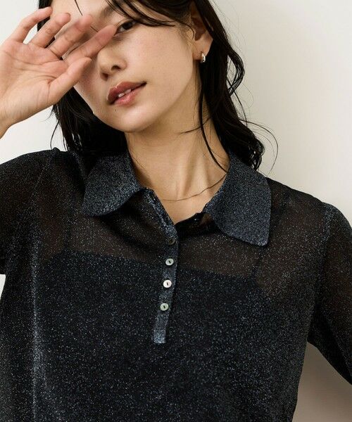 ROPE' / ロペ ニット・セーター | シアーラメポロ襟プルオーバー/イージーケア（ネイビー(40)）