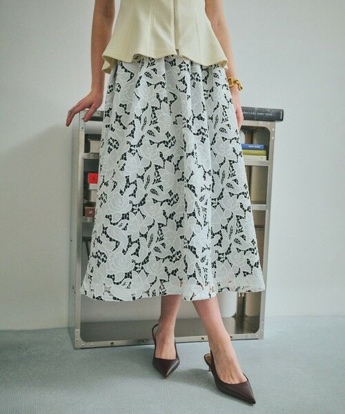 ROPE' / ロペ ミニ・ひざ丈スカート | 【一部店舗限定】【REALM（レルム）】LACE SKIRT｜ウエストタックスカート　26SS（ホワイト(10)）