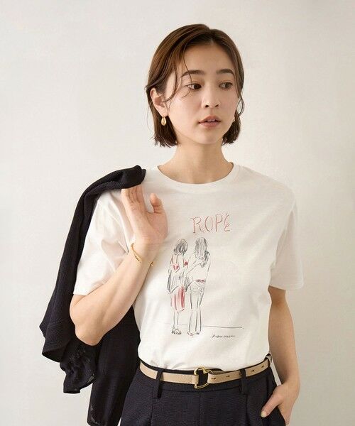 ROPE' / ロペ Tシャツ | 【YUKO SAEKI for ROPE’・コラボレーション】プリントTシャツ/イージーケア（ホワイト系(12)）