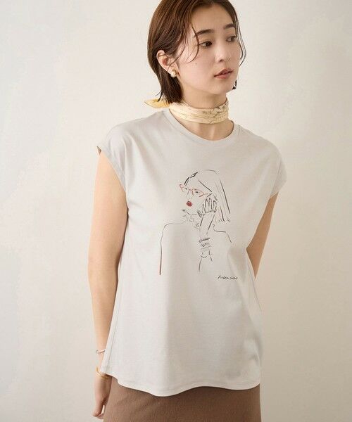 ROPE' / ロペ Tシャツ | 【YUKO SAEKI for ROPE’・コラボレーション】フレンチスリーブプリントTシャツ/イージーケア（グレー(07)）