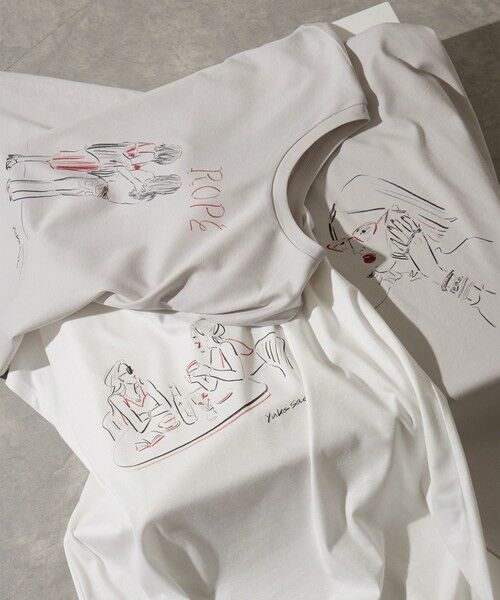 ROPE' / ロペ Tシャツ | 【YUKO SAEKI for ROPE’・コラボレーション】フレンチスリーブプリントTシャツ/イージーケア（ライトグレー(08)）
