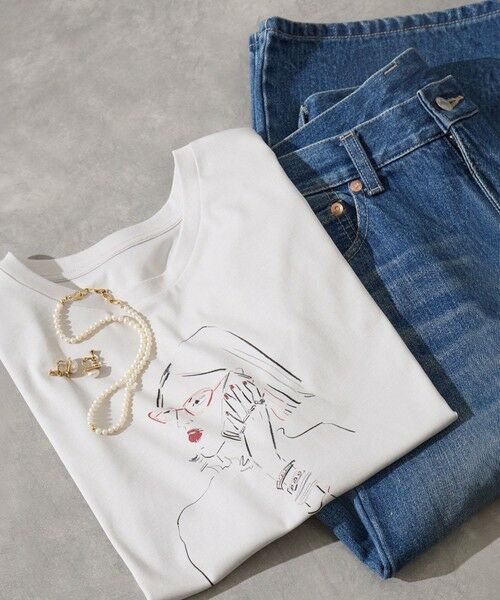 ROPE' / ロペ Tシャツ | 【YUKO SAEKI for ROPE’・コラボレーション】フレンチスリーブプリントTシャツ/イージーケア（ホワイト系(11)）