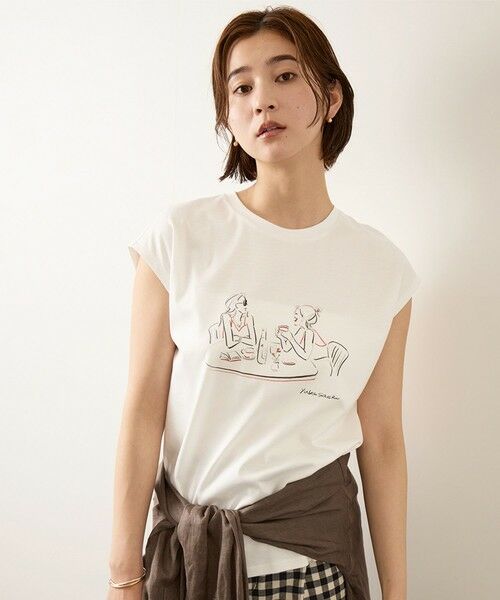 ROPE' / ロペ Tシャツ | 【YUKO SAEKI for ROPE’・コラボレーション】フレンチスリーブプリントTシャツ/イージーケア（ホワイト系(13)）