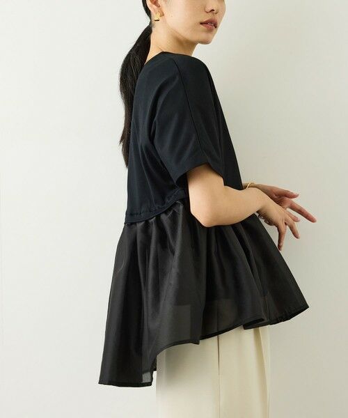 ROPE' / ロペ Tシャツ | カットオーガンジー ドッキングペプラムカットソー/接触冷感・汗ジミ防止加工・吸水速乾・イージーケア | 詳細1