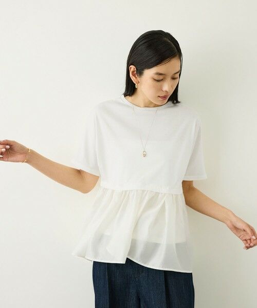 ROPE' / ロペ Tシャツ | カットオーガンジー ドッキングペプラムカットソー/接触冷感・汗ジミ防止加工・吸水速乾・イージーケア | 詳細5