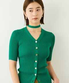 ROPE' / ロペ ニット・セーター | チョーカー付きVネックリブカーディガン/イージーケア
