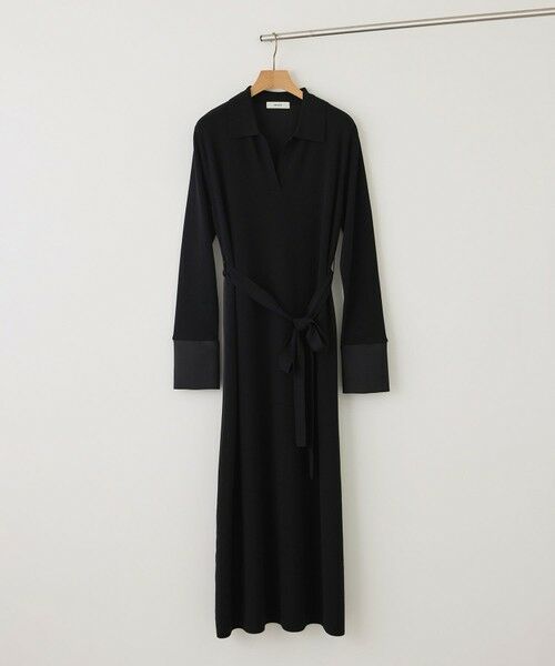ROPE' / ロペ ロング・マキシ丈ワンピース | 【J'aDoRe・一部店舗限定サイズ】サテンコンビオープンカラーニットワンピース/イージーケア（ブラック(01)）