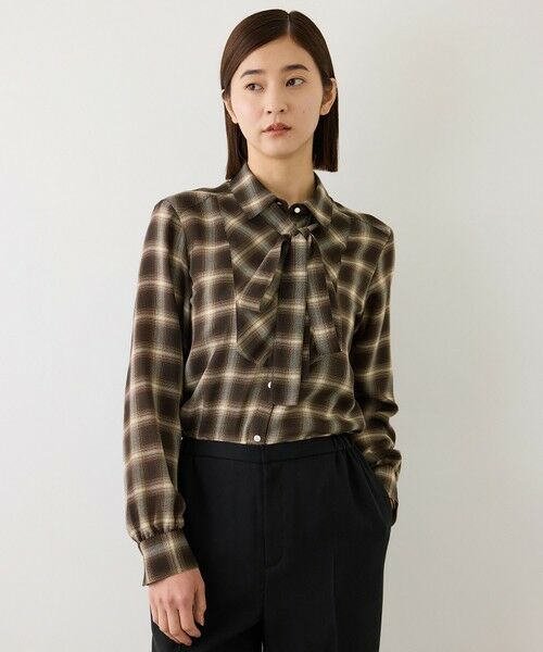ROPE' / ロペ シャツ・ブラウス | 【J'aDoRe・一部店舗限定サイズ】ボウタイ付き(取り外し可能 )シアーチェックシャツブラウス/イージーケア | 詳細1