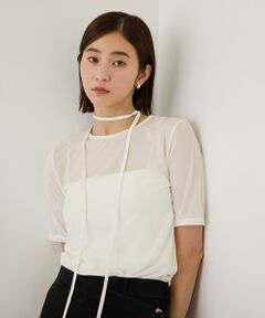 ROPE' / ロペ Tシャツ | 【J'aDoRe・一部店舗限定サイズ】チョーカーコード付きシアーベロアTシャツ/イージーケア