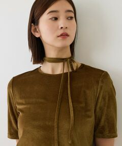 ROPE' / ロペ Tシャツ | 【J'aDoRe・一部店舗限定サイズ】チョーカーコード付きシアーベロアTシャツ/イージーケア