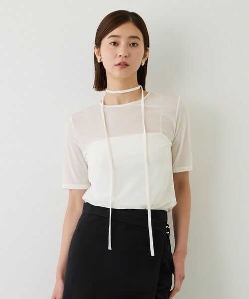 ROPE' / ロペ Tシャツ | 【J'aDoRe・一部店舗限定サイズ】チョーカーコード付きシアーベロアTシャツ/イージーケア | 詳細3