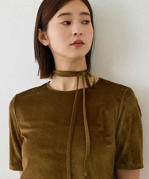 ROPE' / ロペ Tシャツ | 【J'aDoRe・一部店舗限定サイズ】チョーカーコード付きシアーベロアTシャツ/イージーケア（キャメル(25)）