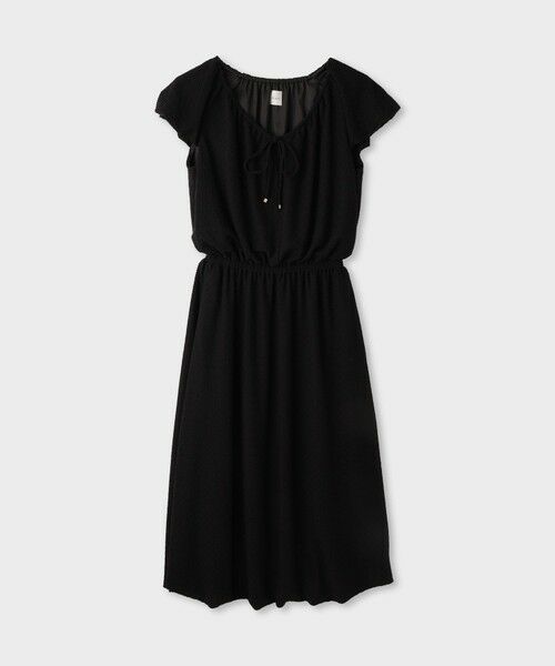ROPE' / ロペ ロング・マキシ丈ワンピース | 【一部店舗限定】【REALM（レルム）】SHEER PUFF SLEEVE DRESS｜フロントリボンワンピース　26SS（ブラック(01)）