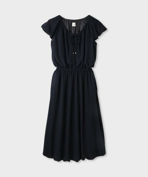 ROPE' / ロペ ロング・マキシ丈ワンピース | 【一部店舗限定】【REALM（レルム）】SHEER PUFF SLEEVE DRESS｜フロントリボンワンピース　26SS（ネイビー(40)）