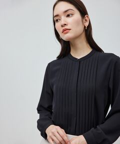 トリアセテート フロントタックブラウス【セレモニー/通勤対応】【洗える】