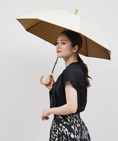 【追加生産】【晴雨兼用/UVカット】【完全遮光生地】バンブーハンドルバイカラーパラソル（長傘）