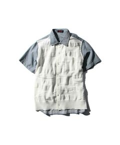 CHAMBRAY FRONT KNIT S/S REG