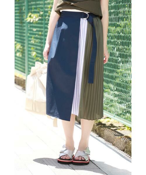ROSE BUD / ローズ バッド スカート | プリーツ×ストライプシャツ 異素材ミックススカート | 詳細8