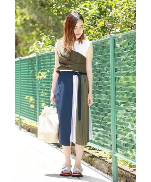 ROSE BUD / ローズ バッド スカート | プリーツ×ストライプシャツ 異素材ミックススカート | 詳細9