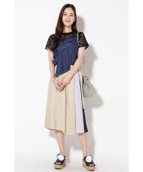 ROSE BUD / ローズ バッド スカート | プリーツ×ストライプシャツ 異素材ミックススカート | 詳細15