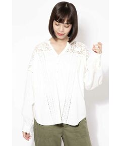 BIG SLEEVE LACE YOKE BLOUSE