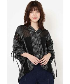 DOT & LACE OPEN COLLAR SHIRT