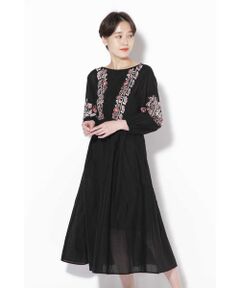 Cotton Voile Embroidery Back Ribbon Dress