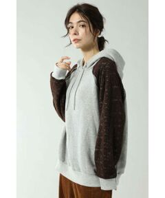 LACE SLEEVE HOODED SWEAT