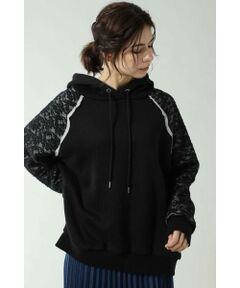 LACE SLEEVE HOODED SWEAT